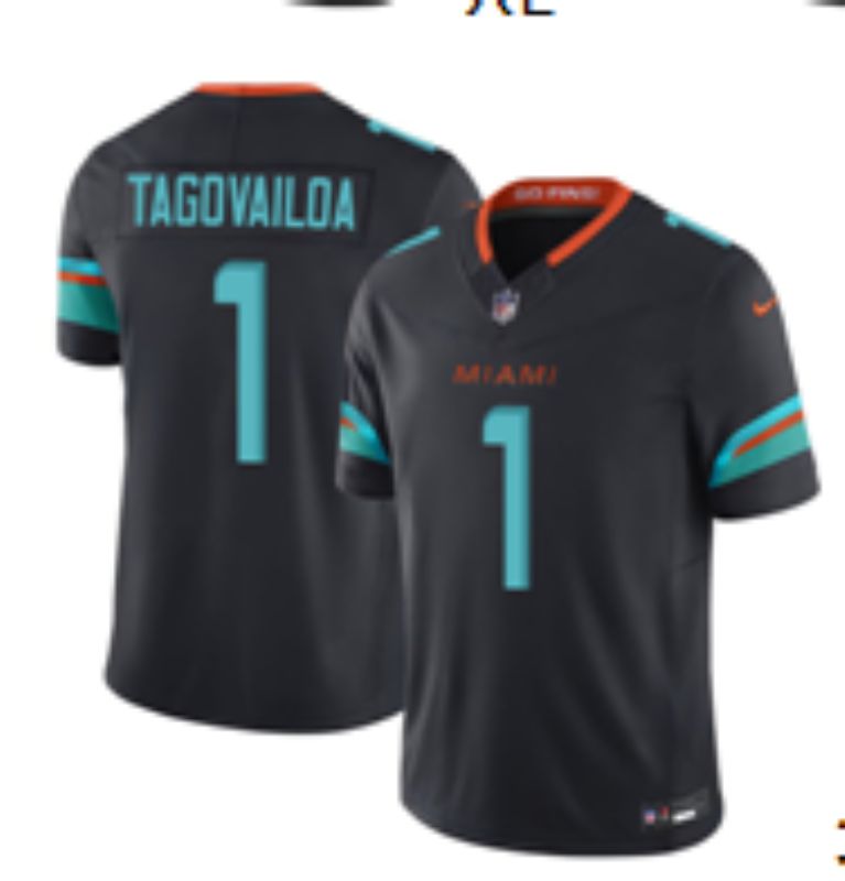 Men 2025 Miami Dolphins 1 Tagovailoa black 5th generation Throwback Nike Limited NFL Jersey style 001